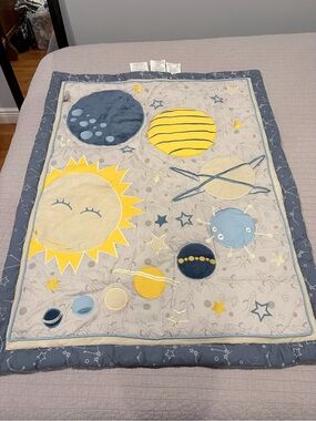 Plush Solar System Quilted Baby Blanket - Yellow & Blue